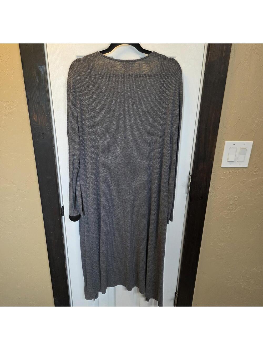 Fantastic Fawn Gray Ribbed Long Open Cardigan- Size Large - Picture 4 of 7